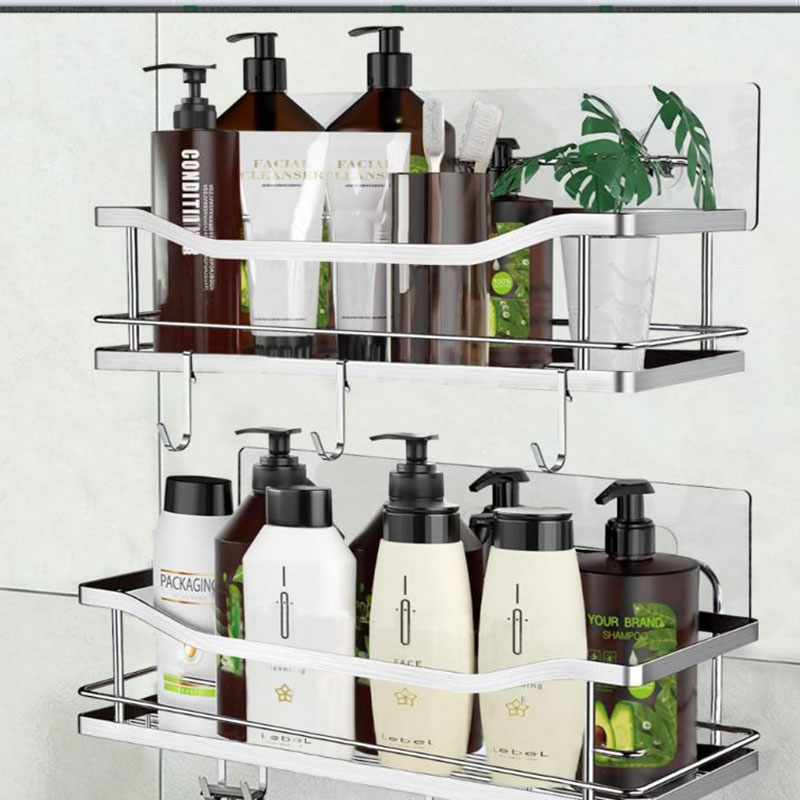 Factory wholesale with hooks stainless steel wall mount storage rack the bathroom shower caddy basket shelf