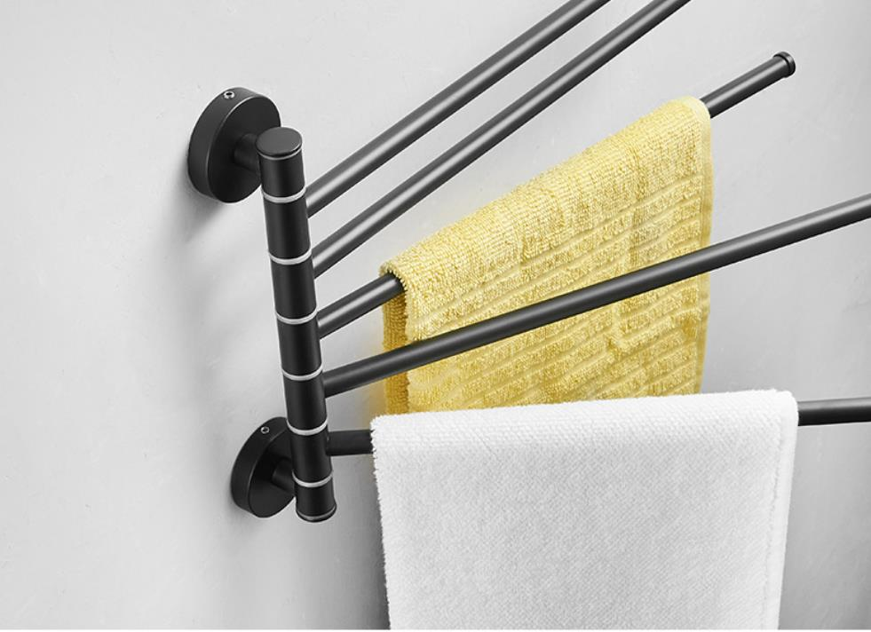 Wall Mounted Hot Sale Rotating Towel Rack Black Movable Bathroom Towel Rail with wholesale price