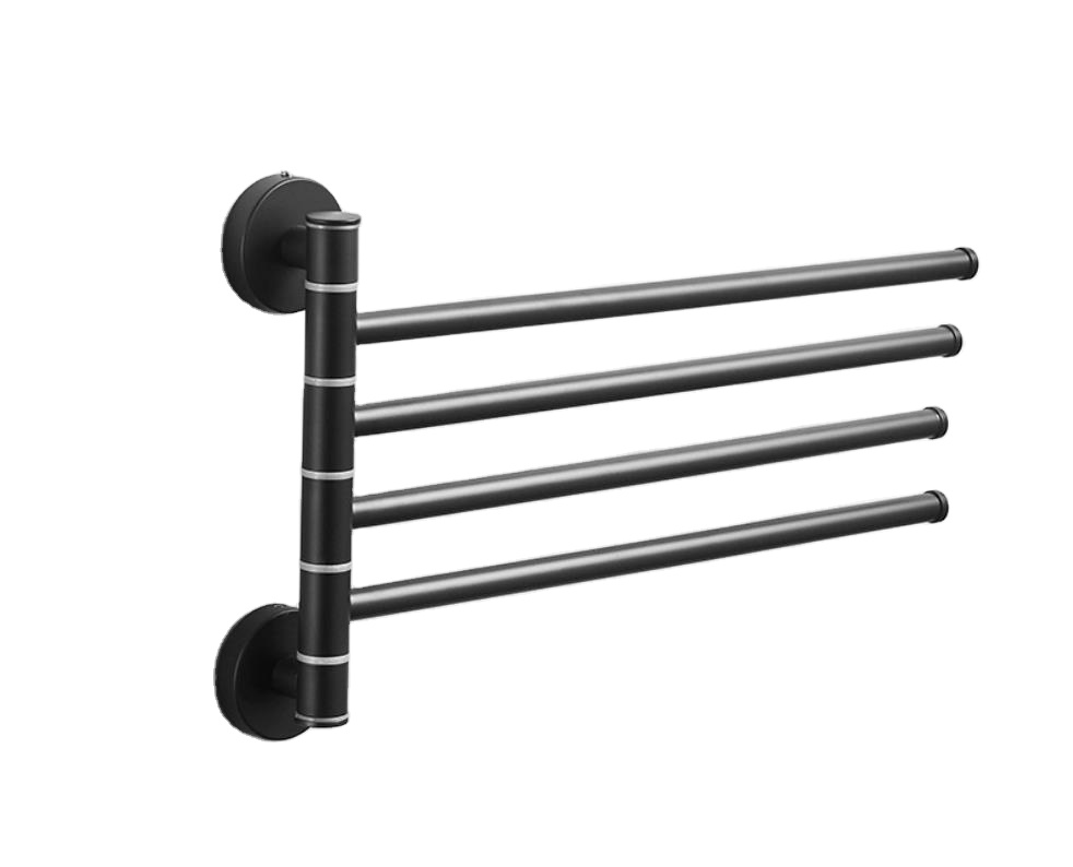 Wall Mounted Hot Sale Rotating Towel Rack Black Movable Bathroom Towel Rail with wholesale price