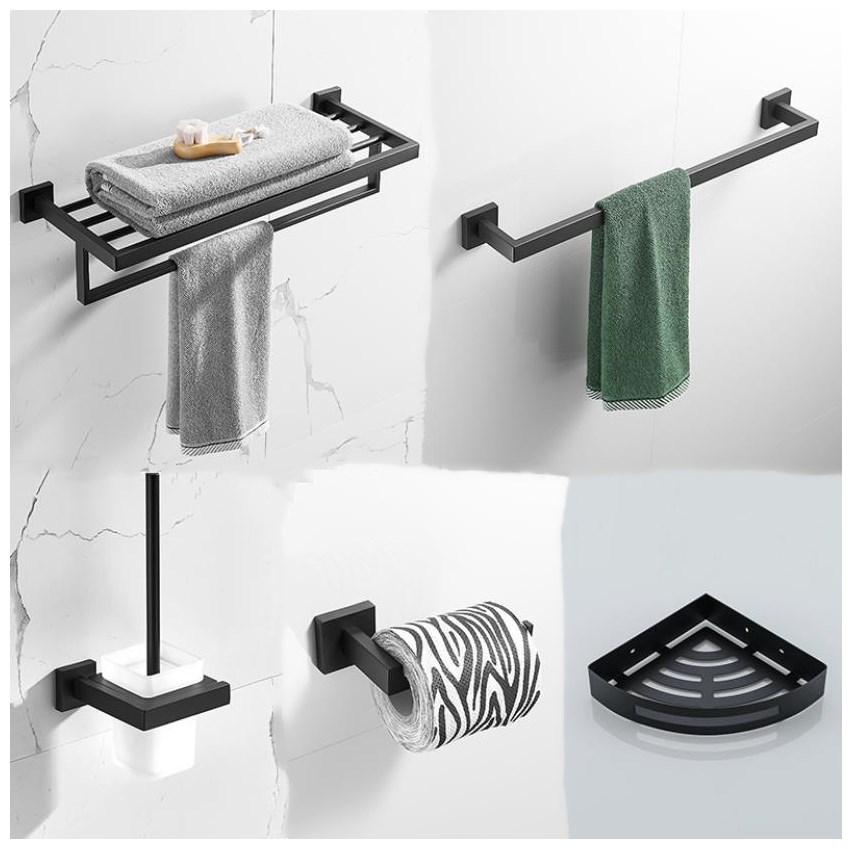 Good Quality Hotel 304 Stainless Steel Matt Black Bathroom Accessories Set