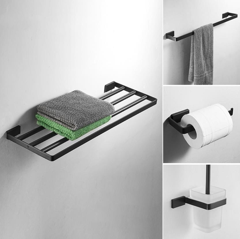 China Factory Stainless Steel Square Sets Black Accessories Bathrooms