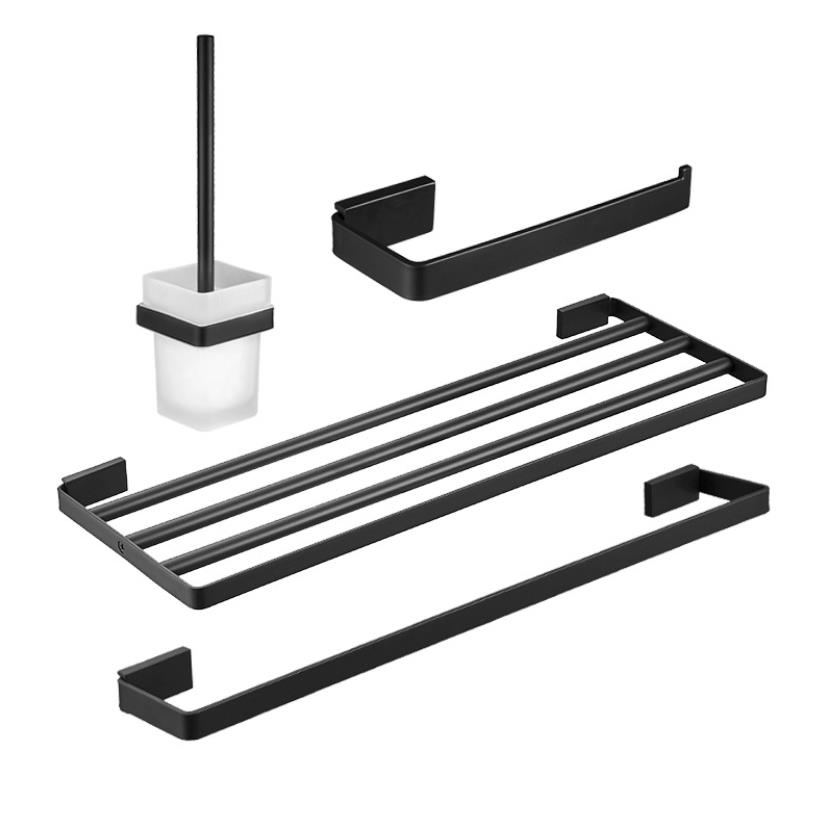 China Factory Stainless Steel Square Sets Black Accessories Bathrooms