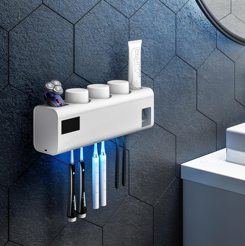 Wall Mounted UV Light Electric Toothbrush Holder Automatic Toothpaste Dispenser