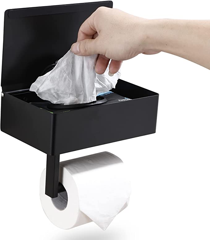 Black Wall Mount Toilet Paper Holder with Wet Wipes Dispenser