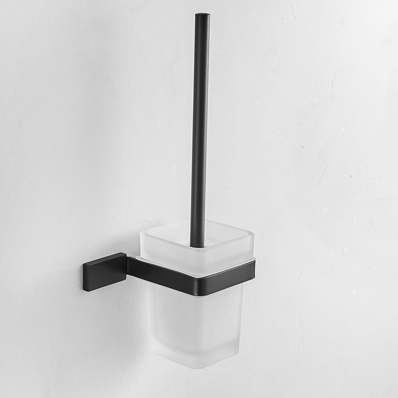 Modern Style SUS304 Stainless Steel Toilet Brush Holder High Quality New Black Finish Bathroom Fittings Glass Cup Direct Factory