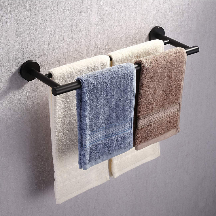 Easy-Install Eco-Friendly Matte Black Double Towel Bar 304 Stainless Steel Wall-Mounted Modern Bathroom Accessory 