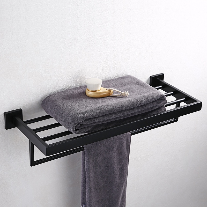 Modern Decorative Black Chrome Finish Double Towel Bar for Hotel Use in Bathroom Accessories