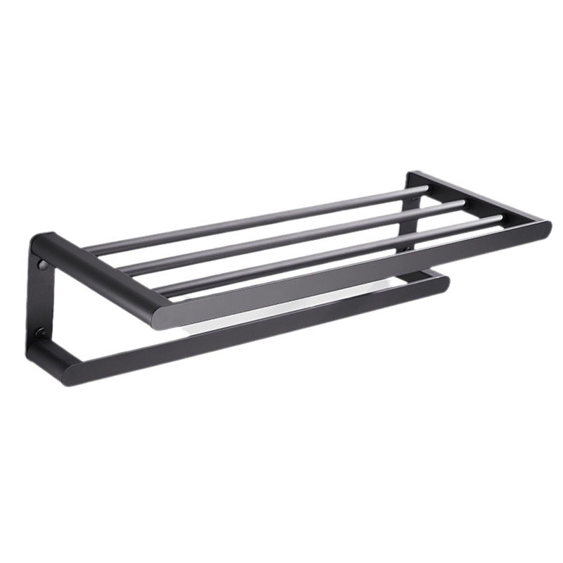 Black Wall-Mounted Towel Rack Bathroom Storage Organizer with Modern and Simple Design