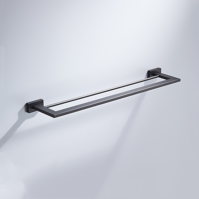 Stainless Steel Matte Black Wall Mounted Square Double Towel Bar Bathroom Accessories