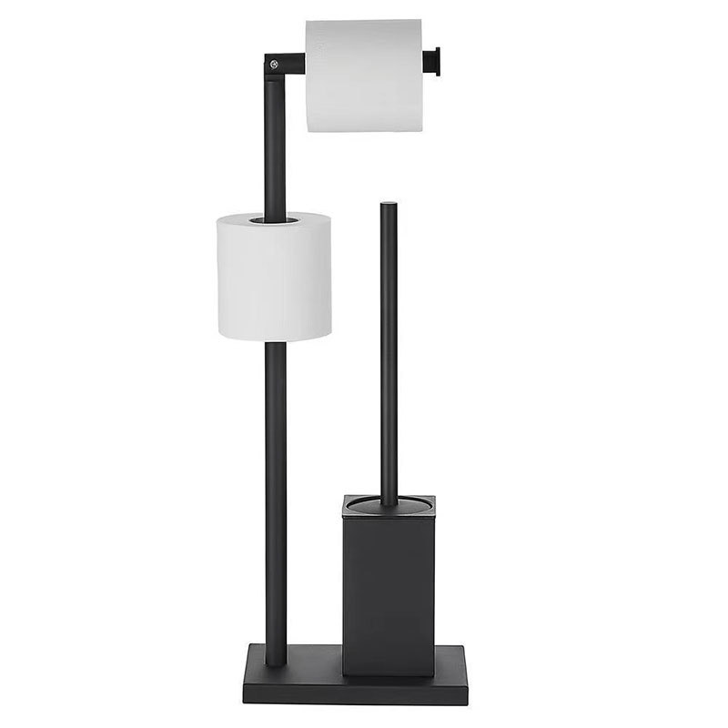 Hot Sale Black Paper Holders Toilet Roll Stand with Weighted Base with Toilet Brush Holder