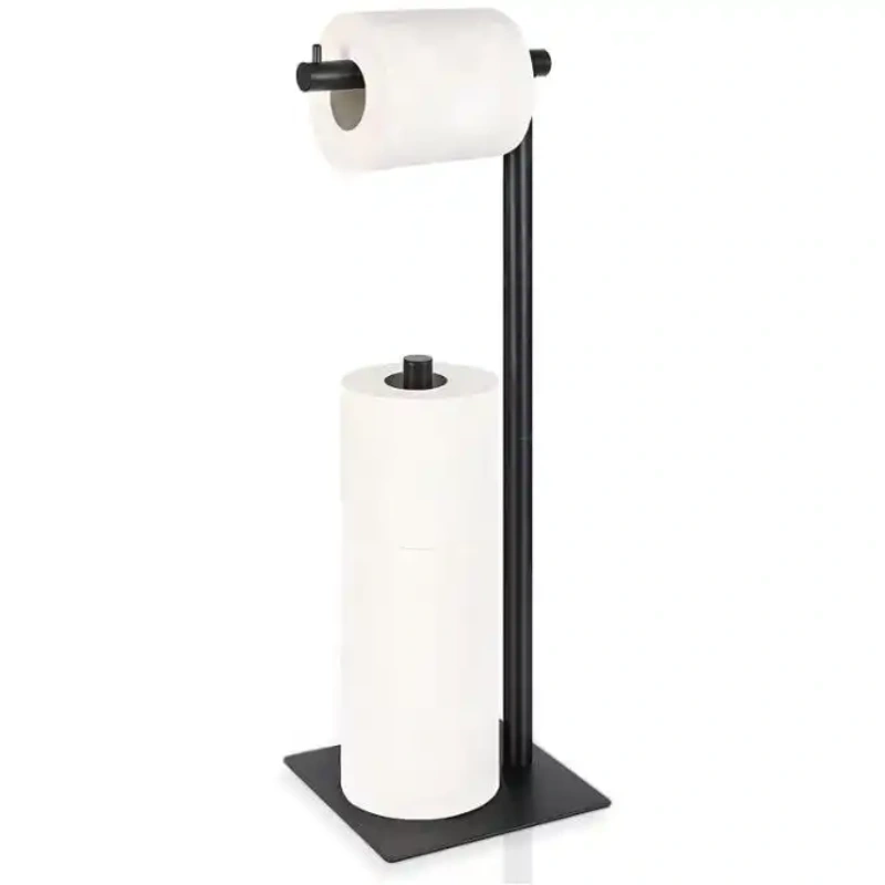 Toilet Paper Roll Holder Stand Freestanding Toilet Paper Holder for Bathroom Toilet Tissue Storage Black