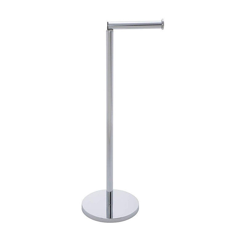 Stainless Steel Single Circular Base Toilet Tissue Roll Holder Free Standing Installation for Home Restaurant Toilet Use