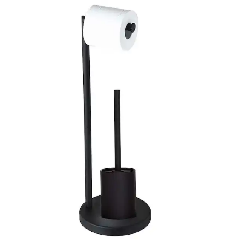 Hot Sale Black Paper Holders Toilet Roll Stand with Weighted Base with Toilet Brush Holder