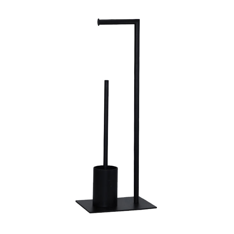 Modern Black Toilet Paper Holder Stand with Brush Standing Toilet Paper Roll Holder Bathroom Standing Toilet Holder