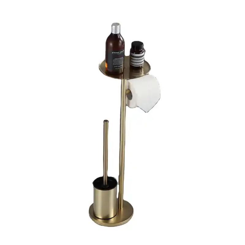 Multifunctional Wholesale Bathroom Stand Brushed Gold 304 Stainless Steel Toilet Brush with Toilet Paper Holder