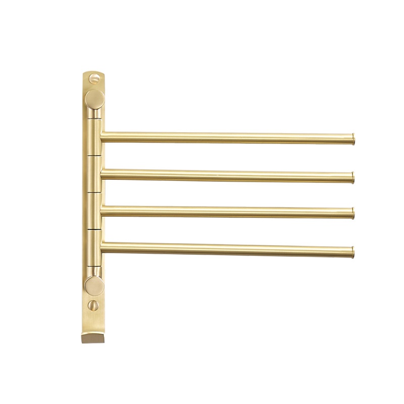 Brushed Gold Bathroom Wall-Mounted Towel Bar Folding Mobile Bar Nordic Accessories with Hook Towel Holder